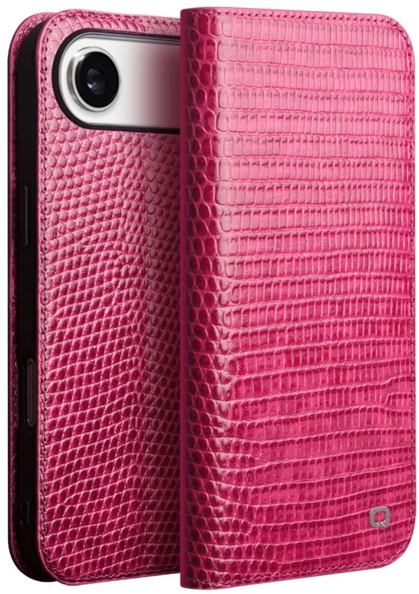 Qialino Geschikt voor iPhone 17 Air hoesje - Leren bookcase - Croco Roze