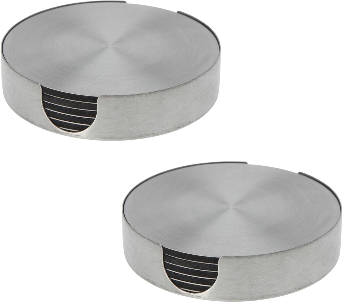Bellatio Design Onderzetters - 12x - zilver - rvs - 10 cm - rond - schuimlaag