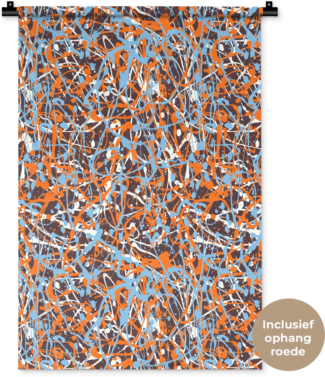 Wandkleed 60x90 cm - Wanddoek Blauw - Waterverf - Chaos - Wandtapijt - Wandkleden
