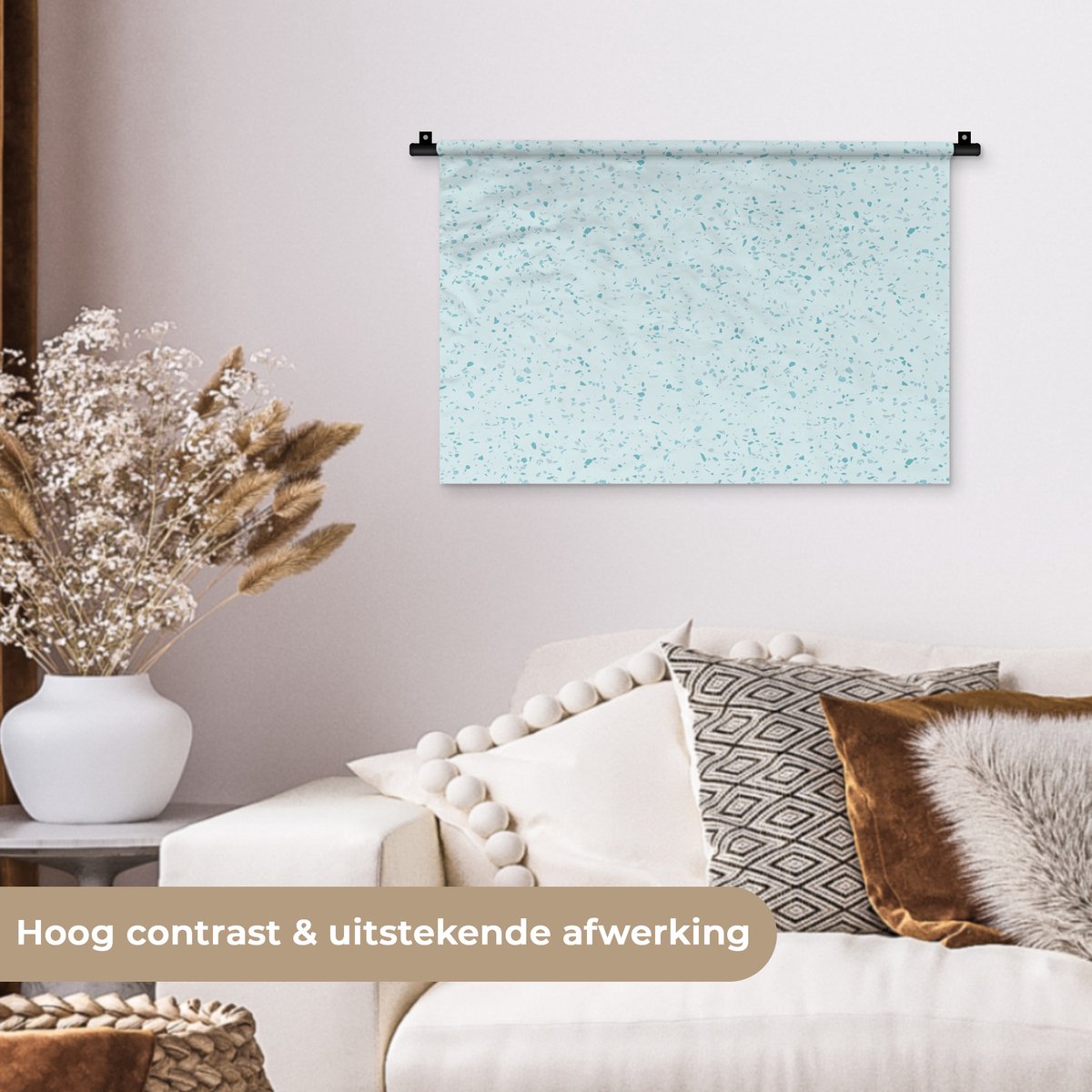 Wandkleed 60x40 cm - Wanddoek Terrazzo - Patroon - Kleurrijk - Baby Blauw - Wandtapijt - Wandkleden