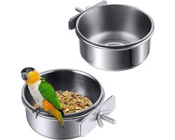 Vogelvoerbak - 2 Stuks - met Schroef - Voerbak/Drinkbak - RVS - Ø 10 cm - Vogelvoerbakken - Voerbak voor Papegaaien - Voederbak Om Op Te Hangen - Vogelvoederbak voor Kooi - voor Het Vasthouden Van Fruit, Groenten, Inktvis, Botten voor Vogels