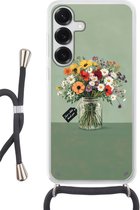 Étui de téléphone adapté au Samsung Galaxy S25 - Fleurs - Vase - Carte - Siliconen - Bandoulière - Coque arrière avec cordon - Étui de téléphone avec cordon - Étui avec corde Étui de téléphone