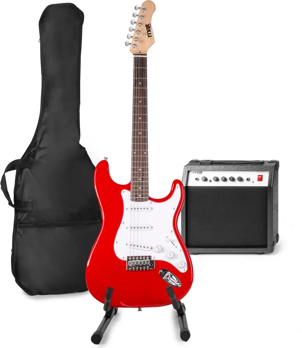 Bol.com Elektrische gitaar met gitaar versterker - MAX Gigkit 4/4 - Perfect voor beginners - incl. gitaar standaard, gitaar stem... aanbieding