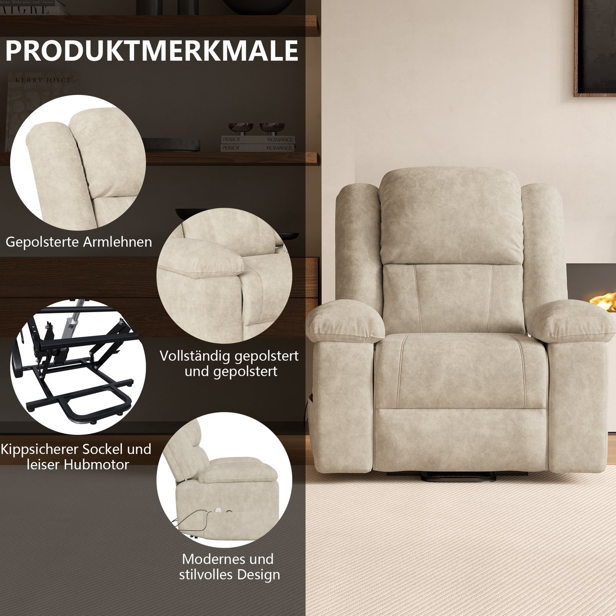 Afbeelding 3 van Elektrische Relaxfauteuil Massage en Verwarming Beige