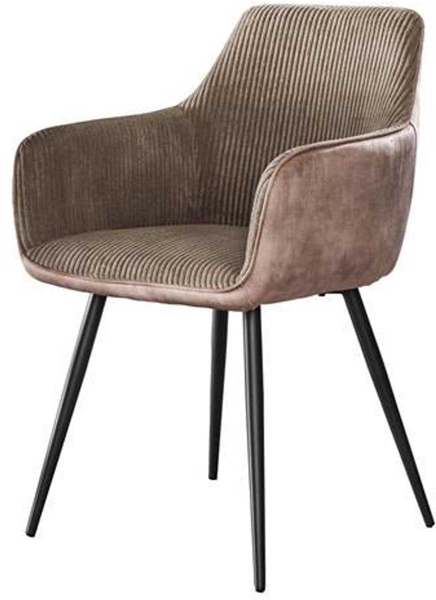Eetkamerstoel Taupe Geribt Set Van 2 - Taupe/Beige Dinerstoel met Comfortabele Ribstoffering Zitting - Luxe Velours Stoel in Industriële Stijl - Industrieel Eetkamer Stoel (57x59x85) Set Van 2