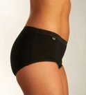 Zwarte midi slip van Sloggi, zijaanzicht op model, met kanten rand.