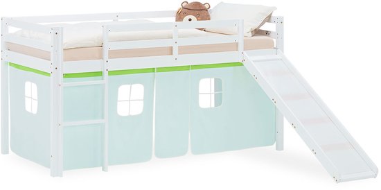 Lit mezzanine Homestyle4u - 90x200 cm - vert - avec toboggan