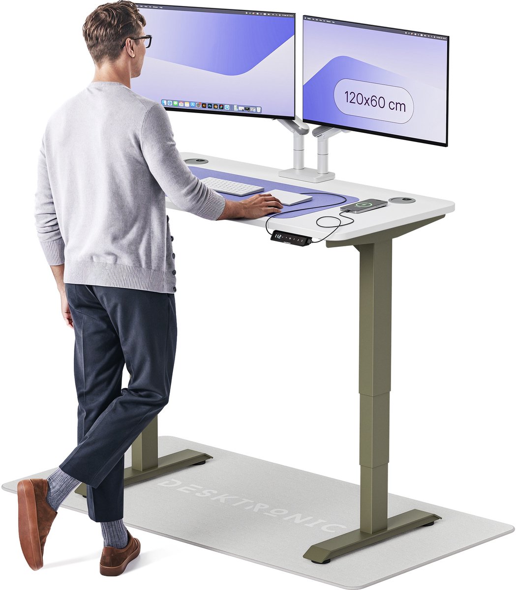 Desktronic HomePro Zit-sta Bureau Elektrisch In Hoogte Verstelbaar, 120x60 cm Groente/Wit, Stille Dubbele Motor, Hoogte 62-126cm