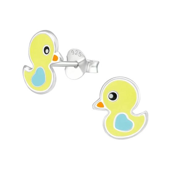 Aramat Jewels | Boucles d'oreilles | Boucles d'oreilles canard mignonnes 9x8mm – Émail jaune | |8mm | Argent | Enfants | Présent