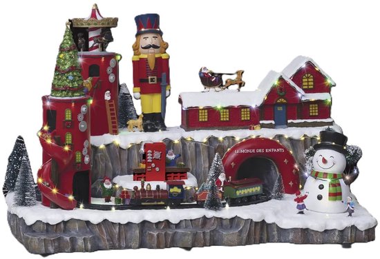 Feeric Lights & Christmas Kerstdorp tafereel - kerstdorp - 75 led lampjes - met beweging en muziek - 57 cm