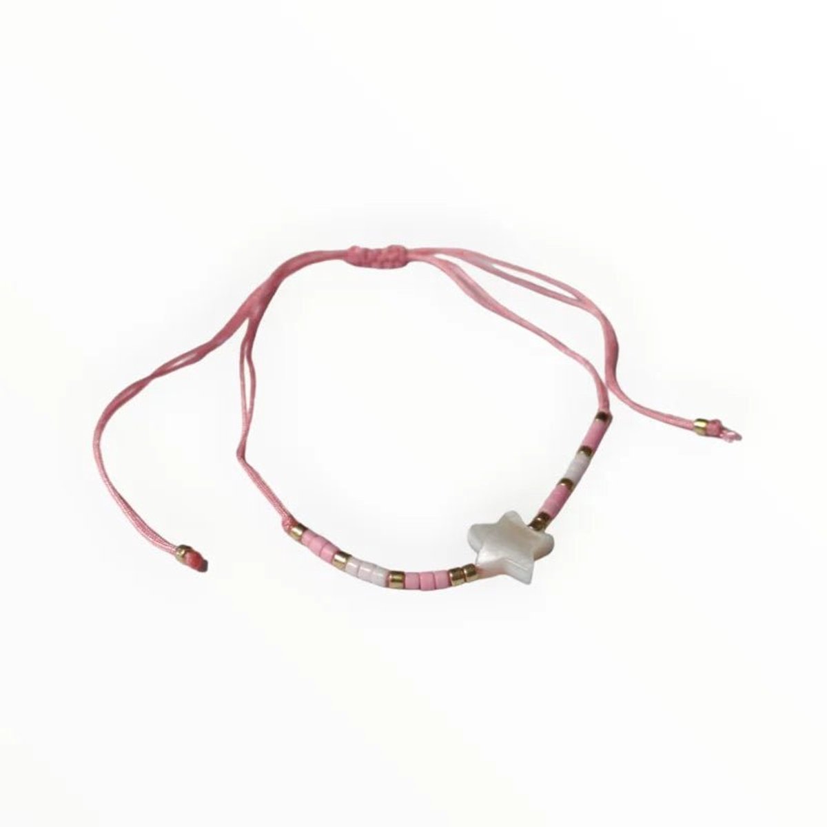 Aramat Jewels | Armbanden | Verstelbare Kralen Armband Met Ster En Schelp | Roze | |2mm | Metaal | Kinderen, Volwassenen | Verkleurd niet