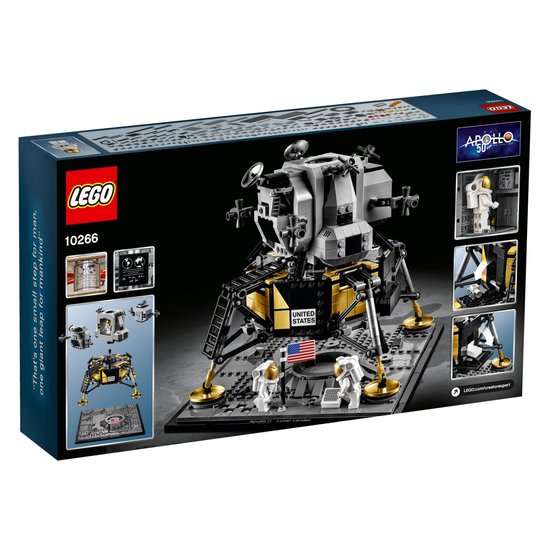 Achterkant LEGO Creator Expert NASA Apollo 11 Maanlander 10266 verpakking.