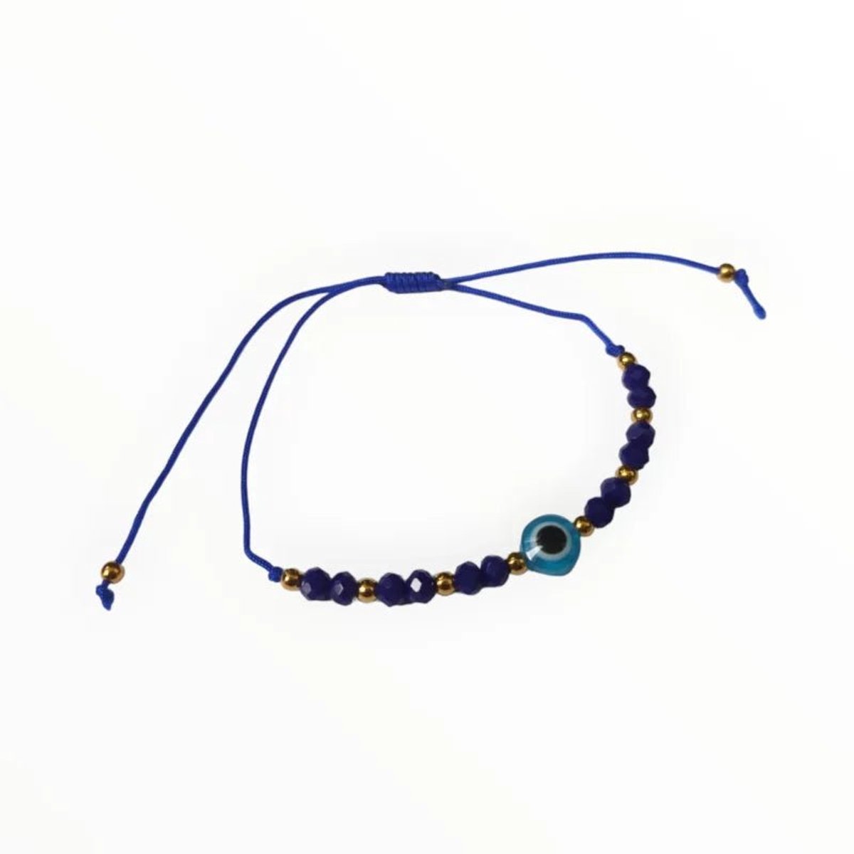 Aramat Jewels | Armbanden | Verstelbare touw armbandje boze oog | Royal Blauw | |2mm | Metaal | Kinderen, Volwassenen | Verkleurd niet