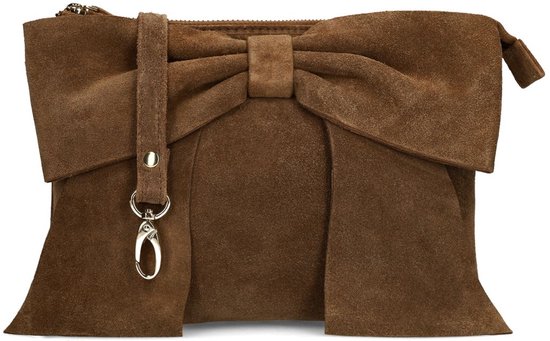 Manfield Bruine Suède Clutch Met Strik Met Ritssluiting - Maat Onesize