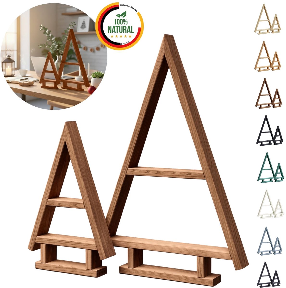 Floranica Sapin de Noël en Bois Fait Main - Set de 2 Arbre de Noël Marron, Mini Décoration de Noël, Décoration hivernale