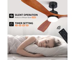 Plafondventilator met afstandsbediening - 132 cm Houten Ventilator met LED en Stille DC-motor voor Binnen en Buiten