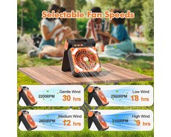 Camping ventilator op zonne-energie met verlichting – oplaadbare outdoor ventilator met led lantaarn en lange batterijduur