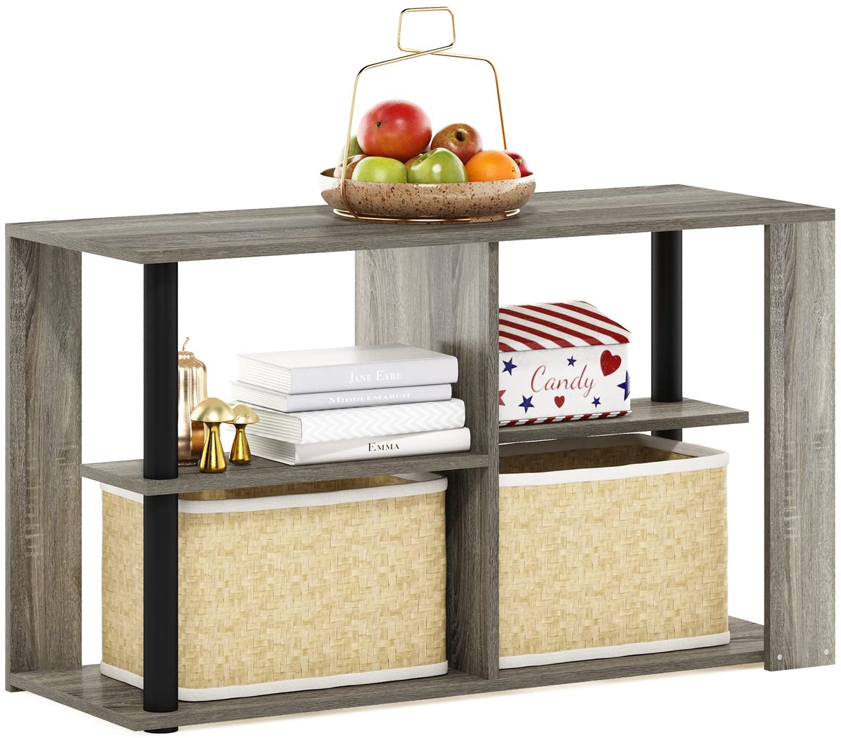 Ibenzoa Compacte bijzettafel met open vakken in Franse eikenhoutlook Grijs