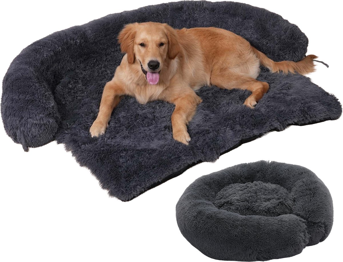 Bol.com FluffyFur Hondenmand XXL - Hondenkussen - Donkergrijs - 115x95 cm - Hondendeken bank - Extra zacht aanbieding