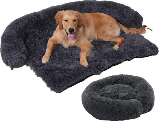 Dog Love FluffyFur XL - Couverture pour chien canapé et voiture - Extra douce - 115 cm - Gris foncé - Lit pour chien en peluche - Canapé tapis pour chien