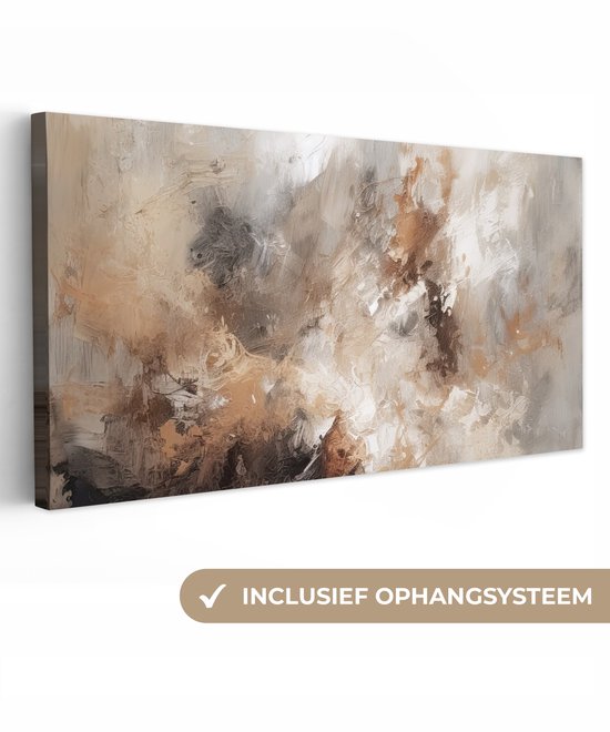 Canvas schilderij 200x100 cm - Wanddecoratie Verf - Abstract - Beige - Kunst - Muurdecoratie woonkamer - Kamer decoratie modern - Abstracte schilderijen