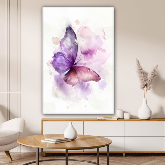 Tableau toile 80x120 cm - Décoration murale chambre enfant Papillon - Violet - Couleurs pastel - Décoration murale murale chambre bébé - Décoration chambre garçon et fille - Accessoires Bébé - Peintures