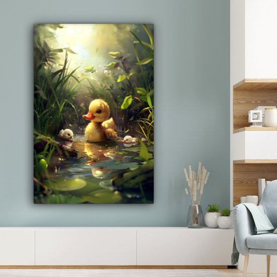 Peinture sur toile 80x120 cm - Décoration murale chambre d'enfant Canetons - Animaux - Nature - Décoration murale murale chambre bébé - Décoration chambre garçon et fille - Accessoires Bébé - Peintures