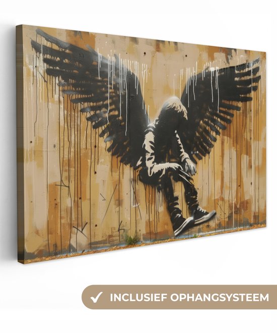 Canvas schilderij 120x80 cm - Wanddecoratie Graffiti - Kunst - Vleugels - Street art - Street art Style - Muurdecoratie woonkamer - Slaapkamer decoratie - Kamer accessoires - Schilderijen op canvas