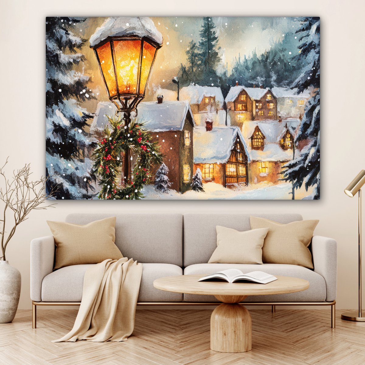 Canvas schilderij 180x120 cm - Wanddecoratie Kerstdorp - Huizen - Sneeuw - Kerst - Muurdecoratie woonkamer - Slaapkamer decoratie - Kamer accessoires - Schilderijen op canvas - Kerstdecoratie voor binnen - Kerstversiering - Kerstmis versiering – foto 2
