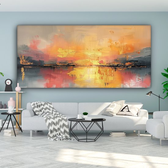 Tableau sur toile 200x100 cm - Décoration murale moderne - Abstraite - Or - Rose - Décoration murale murale salon - Décoration chambre - Accessoires de décoration - Peintures sur toile