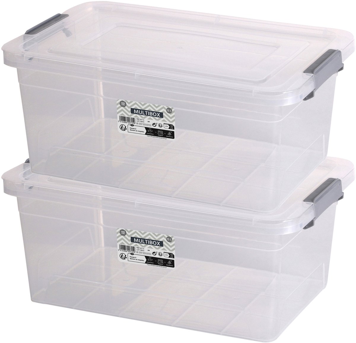 Urban Living Opberg box - 2x - 15 liter - 42 x 28 x 42 cm - deksel en clips - waterdicht - tuin/schuur/kast
