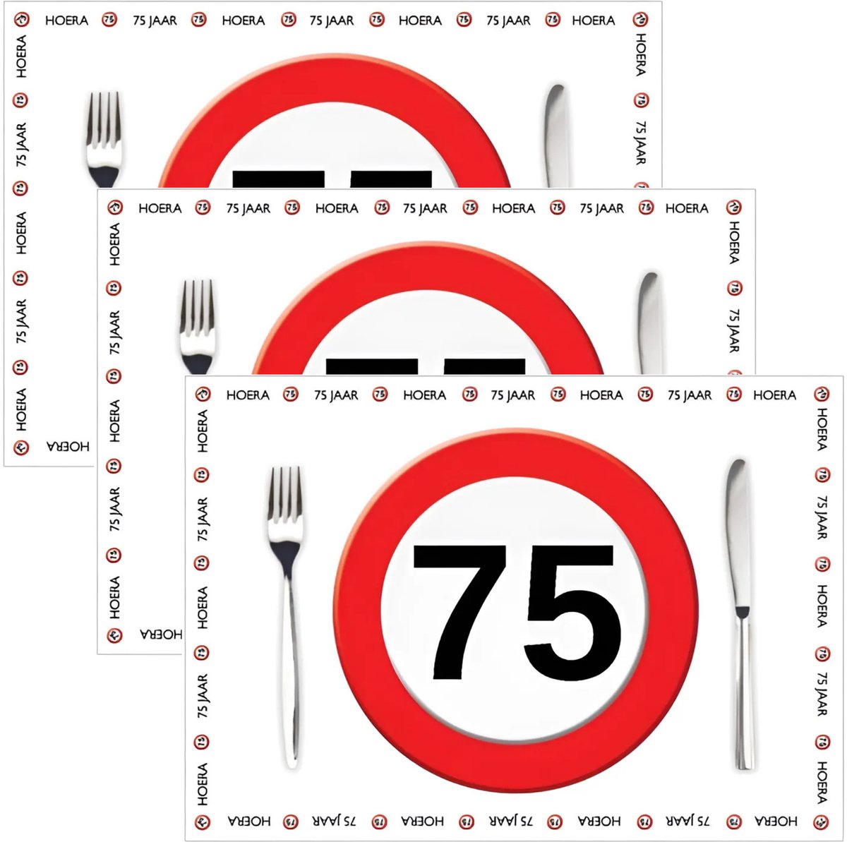 Placemat 75 jaar - 30x stuks - 42 x 30 cm - 90g - papier - verjaardag - jubileum