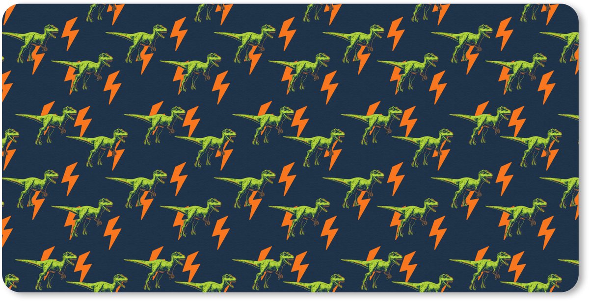 Muismat XXL 80x40 cm - Bureau onderlegger - Bureau mat Bliksemschichten - Oranje - Dinosaurussen - Bureaumat - Gaming mousepad xl - Bureaulegger groot - Computer deskmat