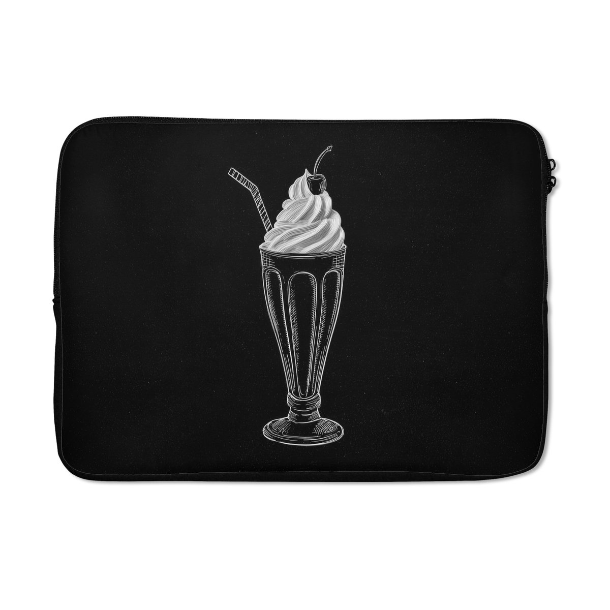 Laptophoes 13 inch - Ijscoupe - Kers - Krijtstijl - Slagroom - Laptop sleeve - Binnenmaat 32x22,5 cm - Zwarte achterkant