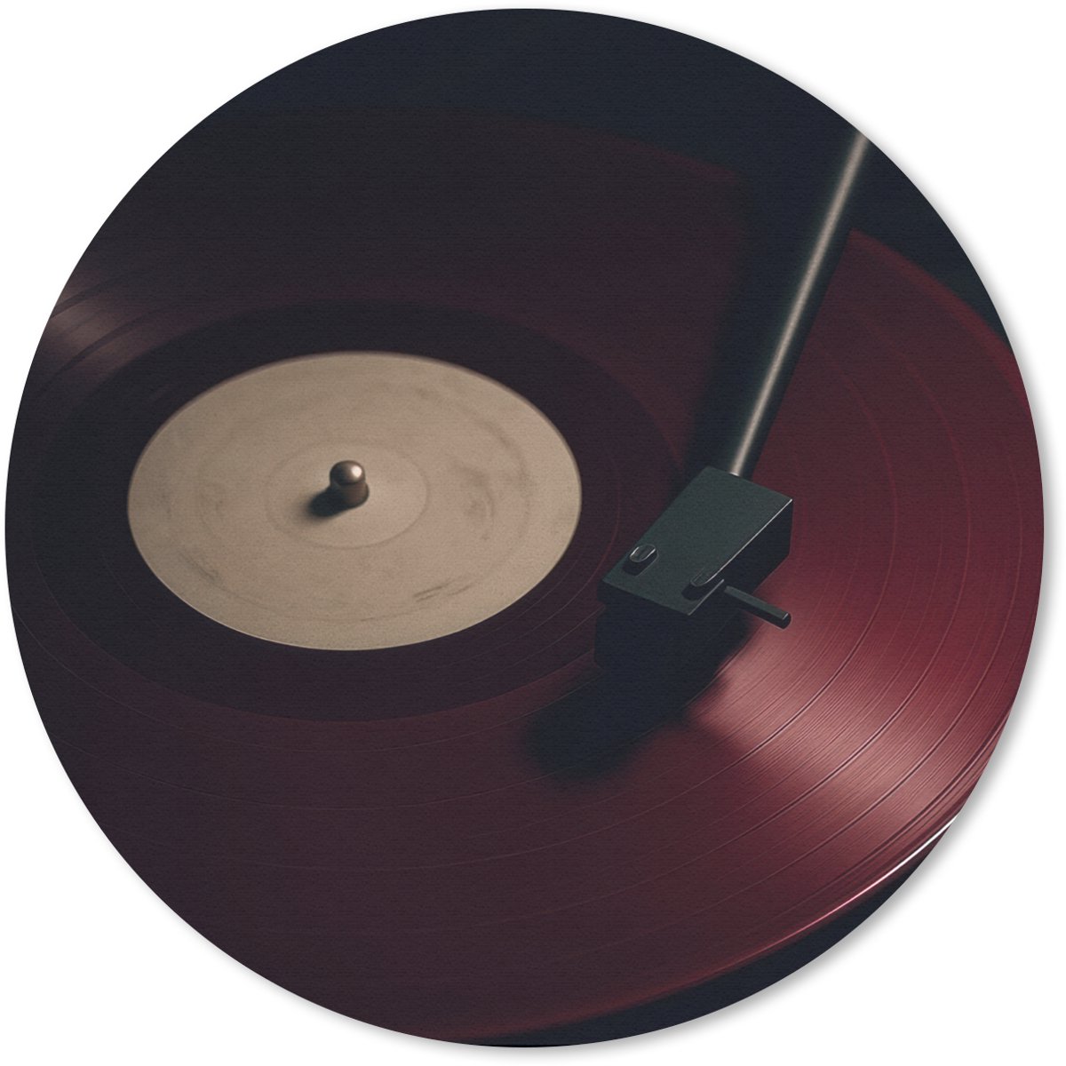 Muismat rond 50x50 cm - Mousepad Vinylplaat - Rood - Platenspeler - Naald - Ronde muismatten