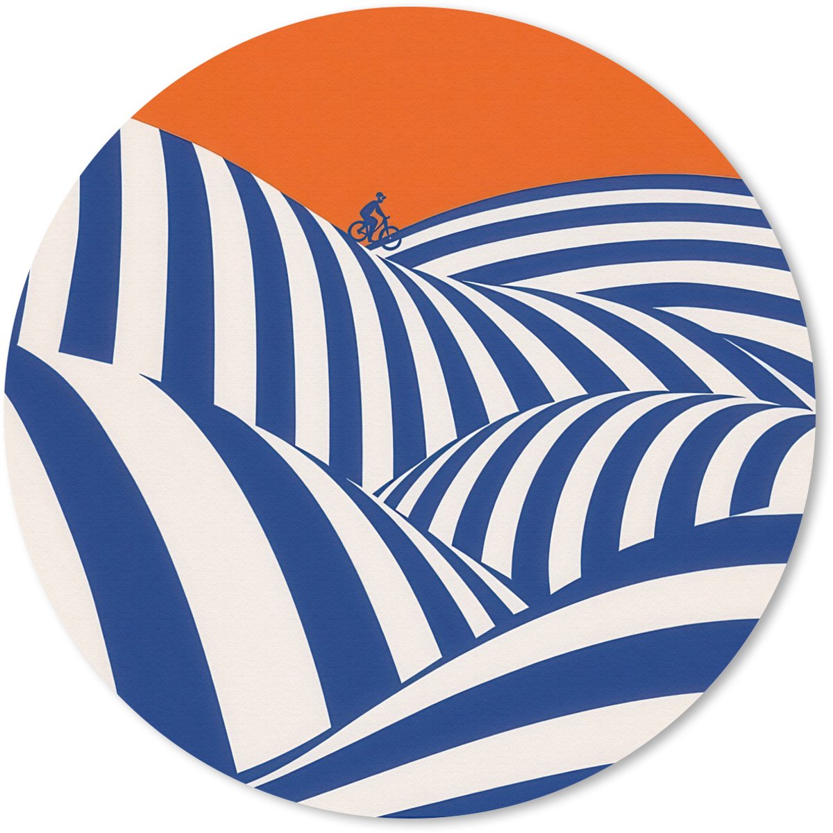 Muismat rond 20x20 cm - Mousepad Fietser - Heuvels - Strepen - Blauw - Ronde muismatten