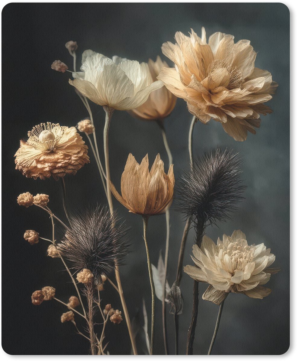 Muismat 19x23 cm - Mousepad Boeket - Bloemen - Licht - Zwart - Muismatten