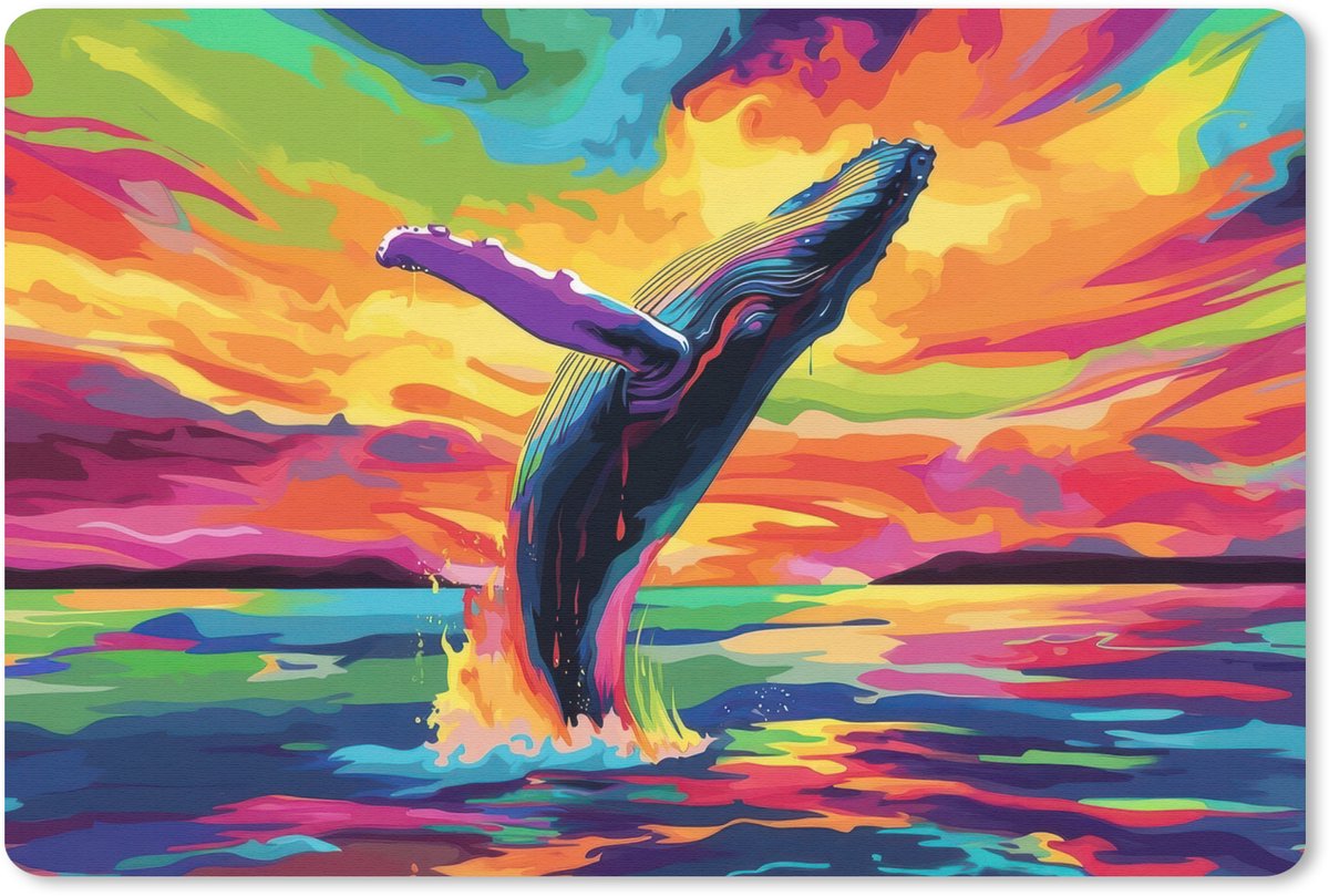 Muismat 27x18 cm - Mousepad Zonsondergang - Walvis - Geschilderd - Kleurrijk - Muismatten