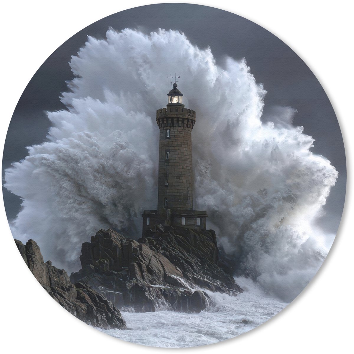 Muismat rond 20x20 cm - Mousepad Golf - Vuurtoren - Schuimend water - Ronde muismatten