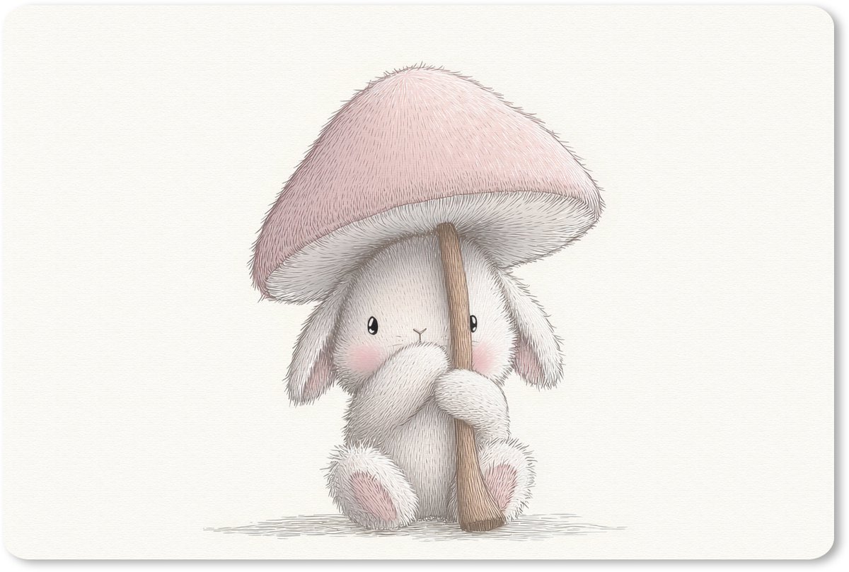 Muismat 27x18 cm - Mousepad Paddenstoel - Konijn - Roze - Muismatten