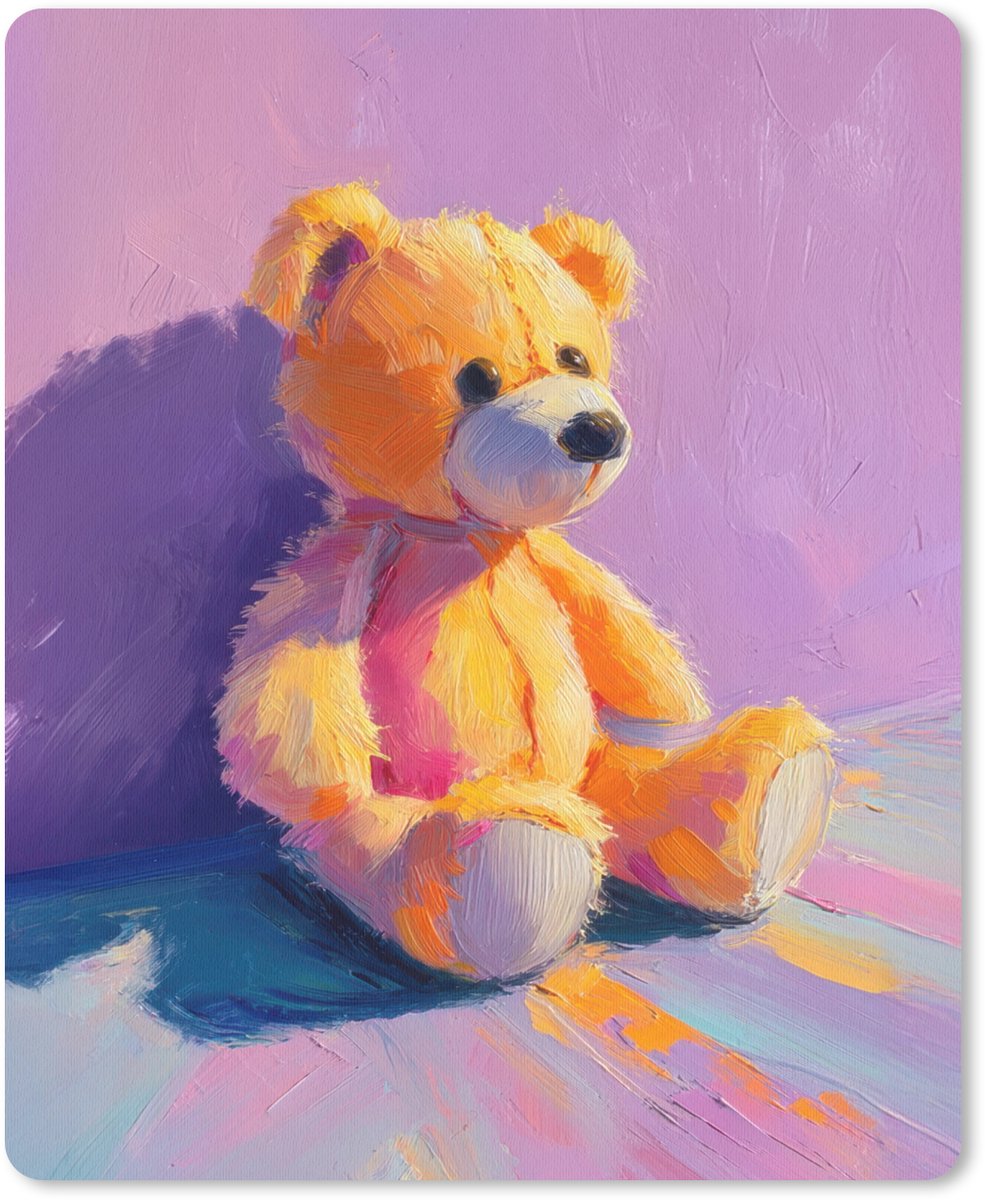 Muismat 19x23 cm - Mousepad Teddybeer - Schaduw - Penseelstreken - Paars - Muismatten