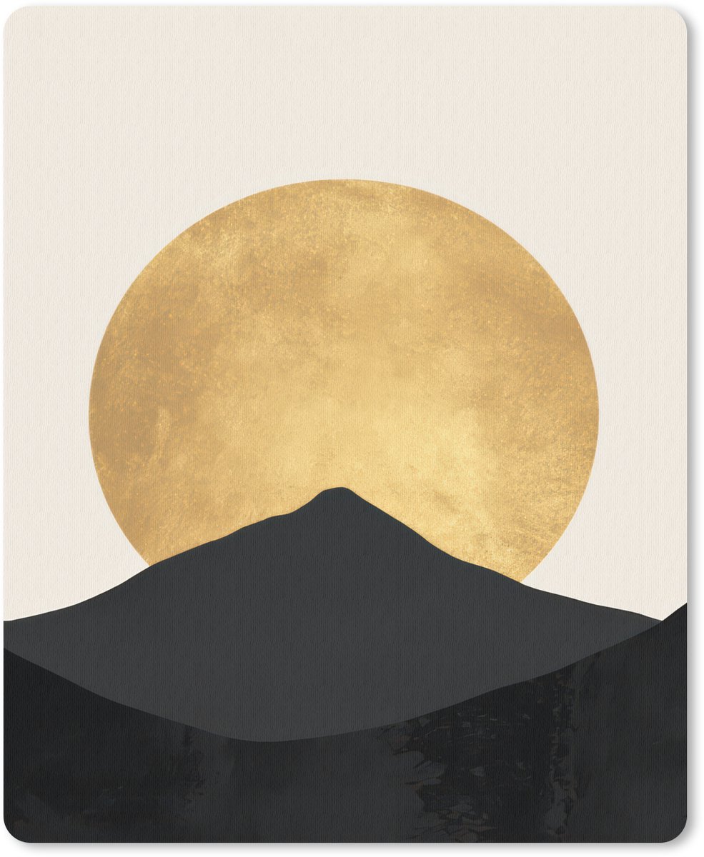Muismat 19x23 cm - Mousepad Bergsilhouetten - Gouden cirkel - Beige - Muismatten