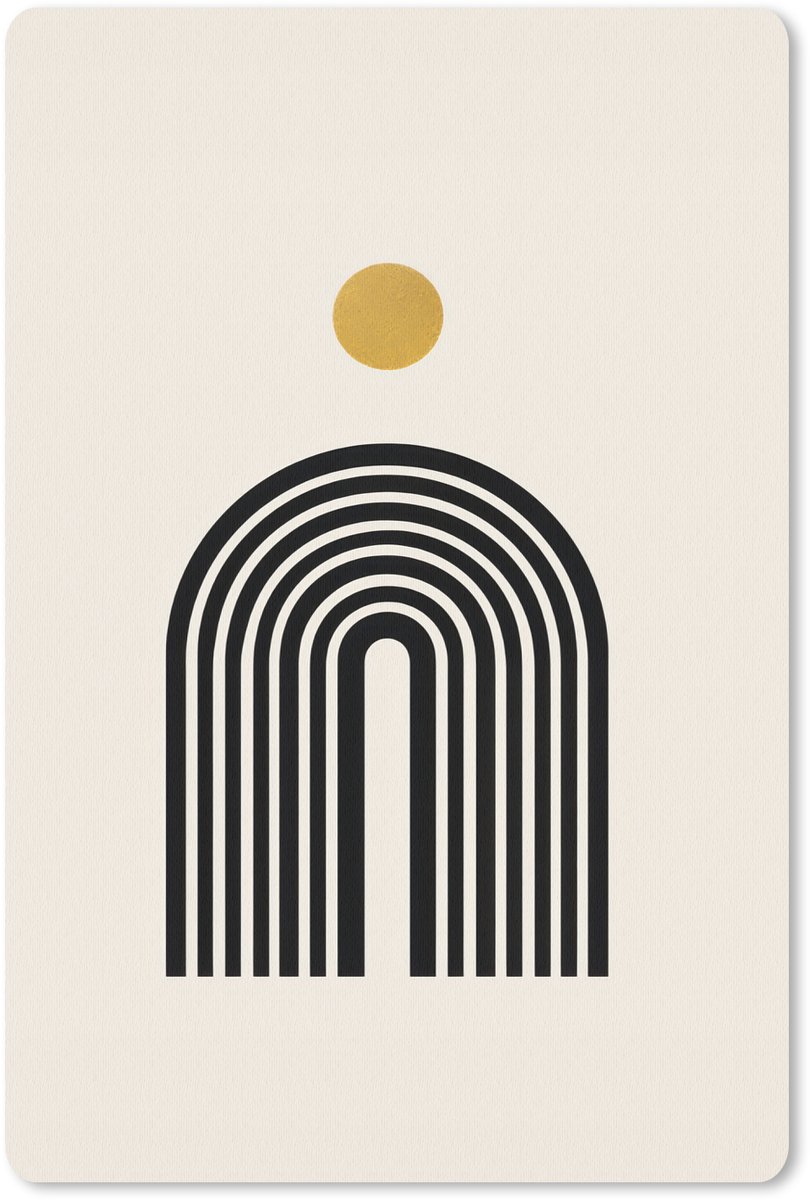 Muismat 18x27 cm - Mousepad Minimalistisch - Zwarte boog - Gouden cirkel - Muismatten
