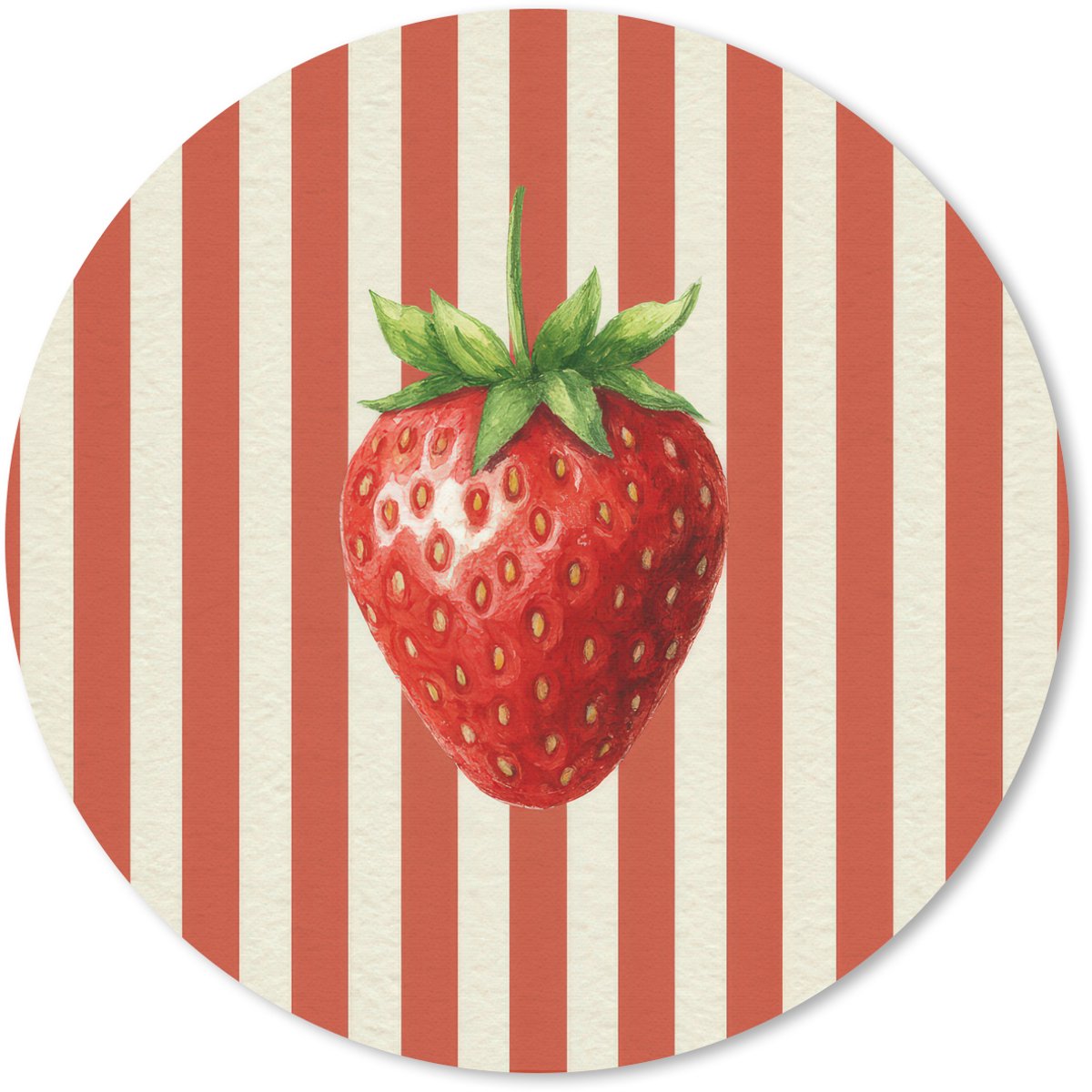 Muismat rond 30x30 cm - Mousepad Aardbei - Strepen - Rood - Ronde muismatten