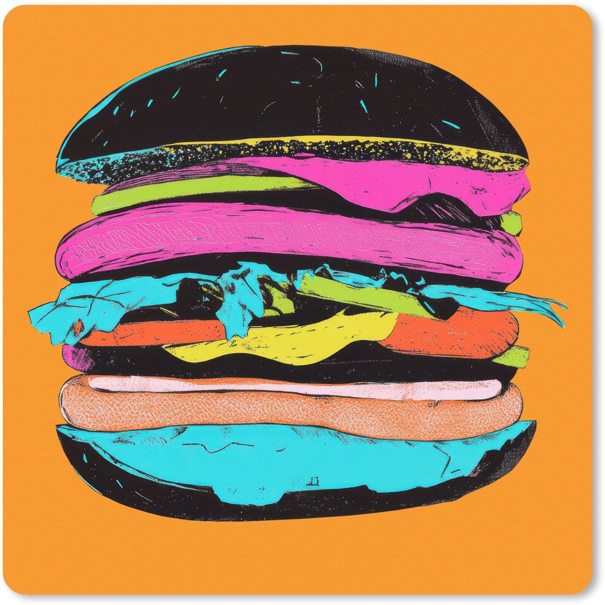 Muismat XXL 80x80 cm - Bureau onderlegger - Bureau mat Hamburger - Kleurrijk - Speels - Bureaumat - Gaming mousepad xl - Bureaulegger groot - Computer deskmat