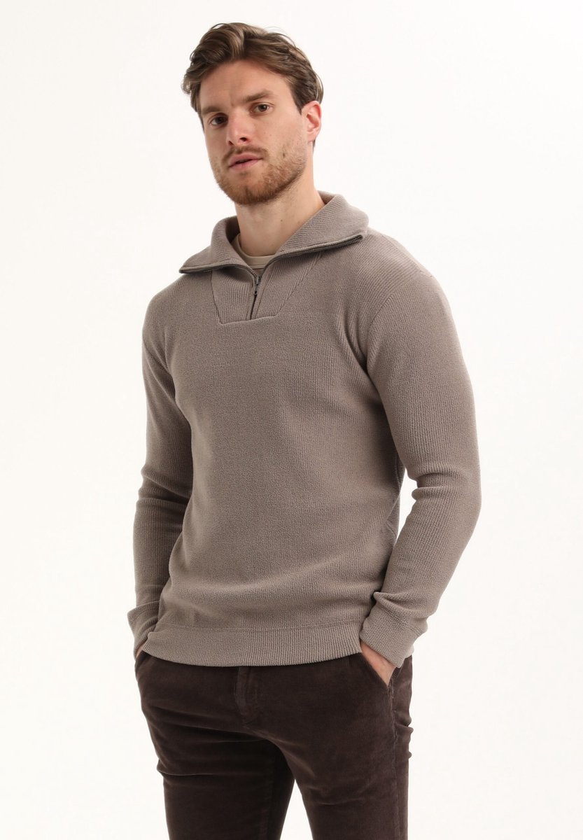 Gabbiano Trui Stijlvolle Halzip Chenille Trui 615767 Oak Brown Mannen Maat - XXL