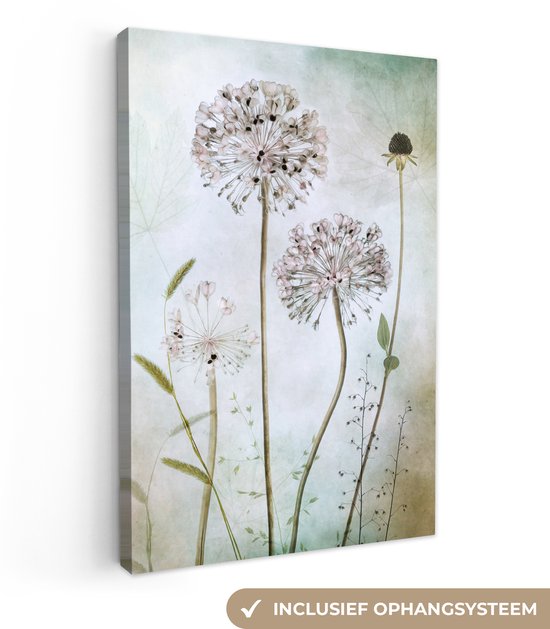 Toile - Décoration murale - Fleurs - Nature - Grijs - 80x120 cm - Peinture sur toile - Toile murale