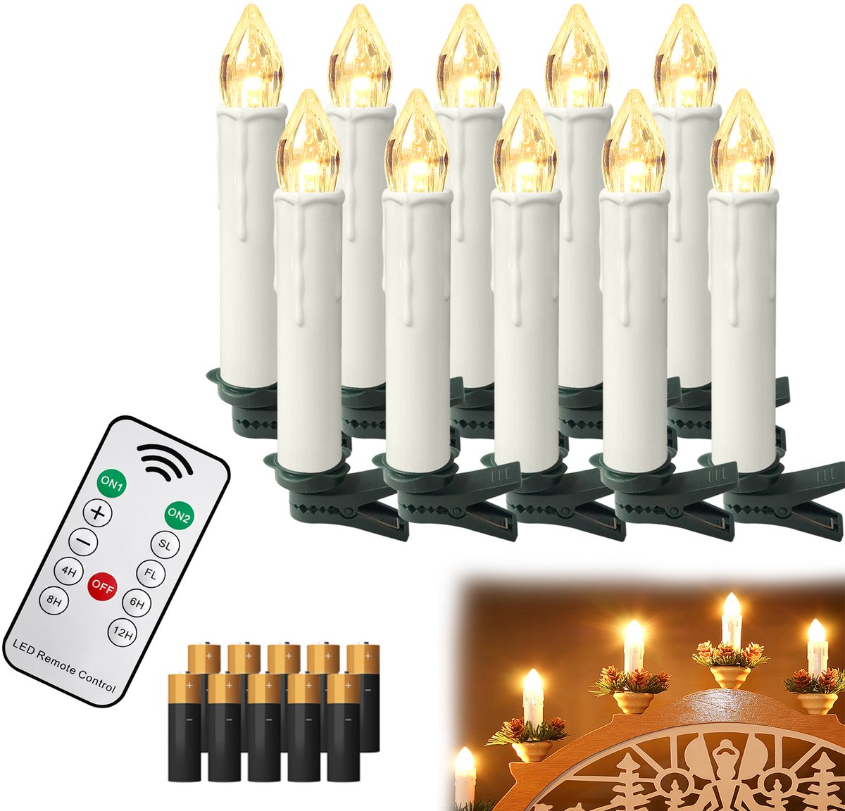 Froadp 20er LED Kerstkaarsen Draadloos Warmwit Kaarsen Met Timer Afstandsbediening Vlamloze Kerstboomkaarsen Feest Voor Feestjes,Kerstboom,Huwelijk, Huwelijksdecoratie,Geboortedag (Met Batterij)