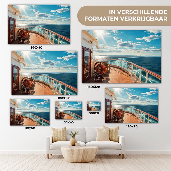 Tableau sur toile Bateau - Water - Mer - Navigation - Montagnes - Soleil - Maritime - 180x120 cm - Décoration murale XXL