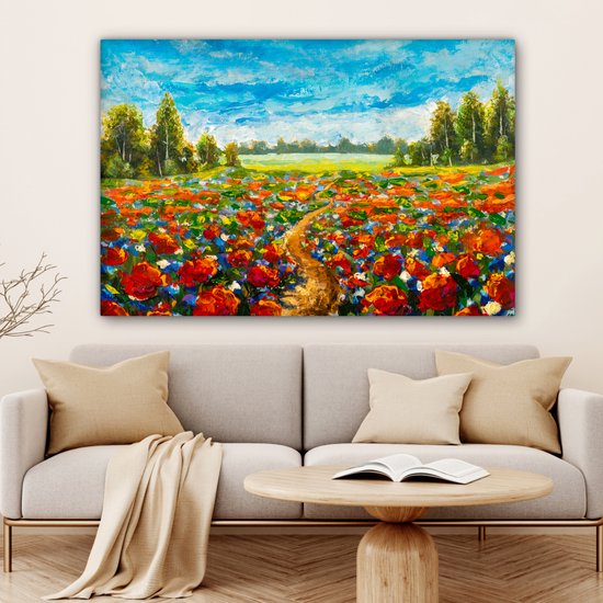 Toile Peinture Huile - Peinture - Fleurs - Paysage - 140x90 cm - Décoration murale